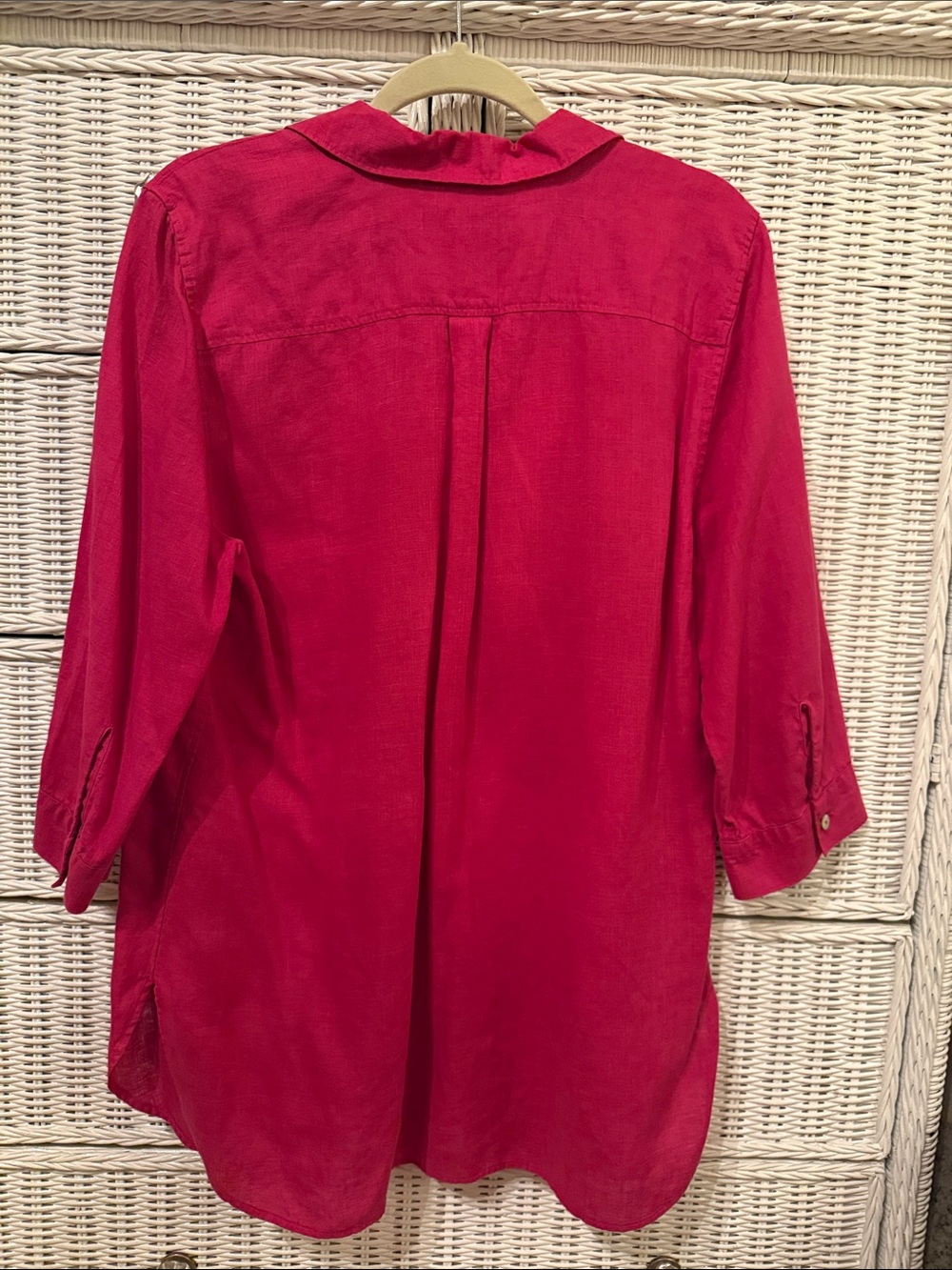 Chico's linen Bright Raspberry Button-Front Collared Shirt - Picture 3 of 3